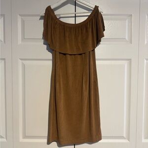 Elegant Tan Suede Off-Shoulder Dress